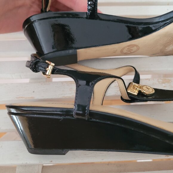 Michael Kors Wedged Black Patent Leather Sandals-Size 7 - Picture 4 of 12